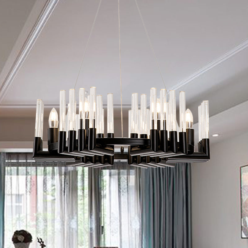 Circular Iron Chandelier Lamp Contemporary 6/8 Lights Black Ceiling Light Fixture with Crystal Tube Clearhalo 'Ceiling Lights' 'Chandeliers' 'Industrial Chandeliers' 'Industrial' 'Middle Century Chandeliers' 'Tiffany' Lighting' 339685