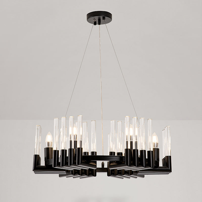 Circular Iron Chandelier Lamp Contemporary 6/8 Lights Black Ceiling Light Fixture with Crystal Tube Clearhalo 'Ceiling Lights' 'Chandeliers' 'Industrial Chandeliers' 'Industrial' 'Middle Century Chandeliers' 'Tiffany' Lighting' 339686