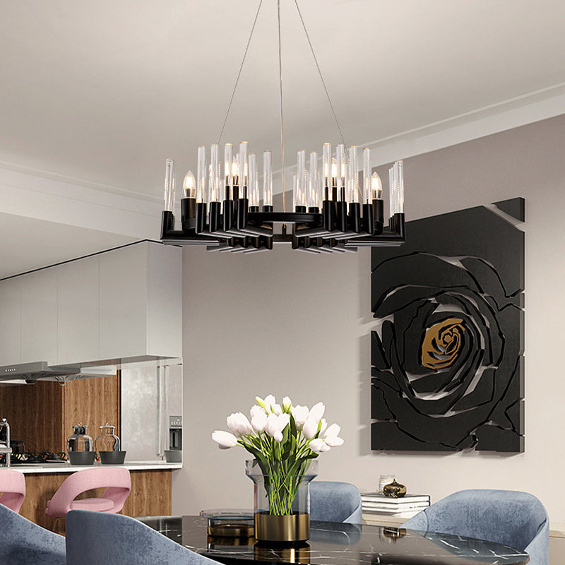 Circular Iron Chandelier Lamp Contemporary 6/8 Lights Black Ceiling Light Fixture with Crystal Tube Clearhalo 'Ceiling Lights' 'Chandeliers' 'Industrial Chandeliers' 'Industrial' 'Middle Century Chandeliers' 'Tiffany' Lighting' 339687