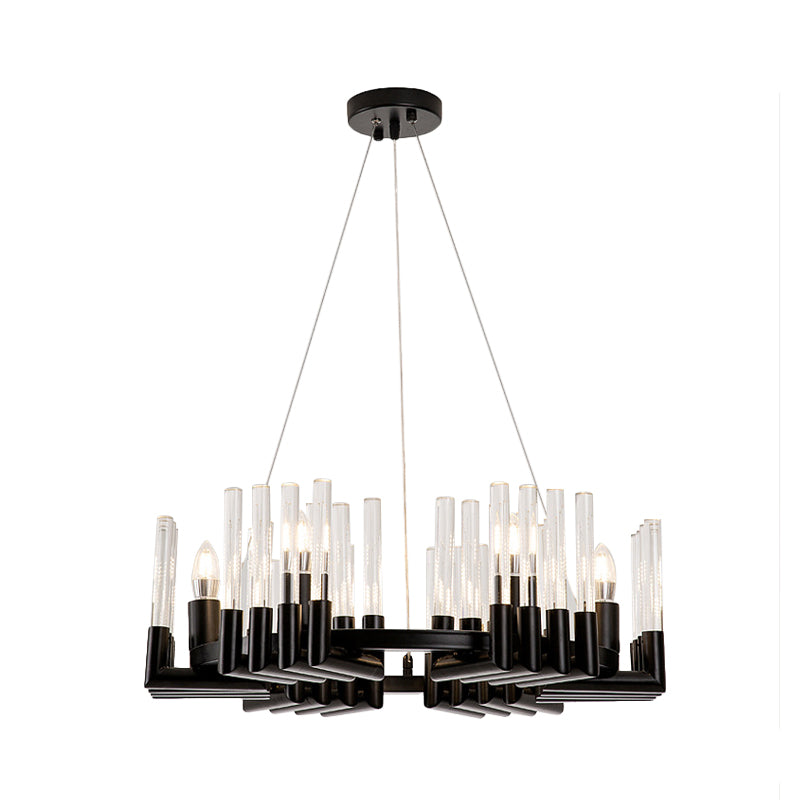 Circular Iron Chandelier Lamp Contemporary 6/8 Lights Black Ceiling Light Fixture with Crystal Tube Clearhalo 'Ceiling Lights' 'Chandeliers' 'Industrial Chandeliers' 'Industrial' 'Middle Century Chandeliers' 'Tiffany' Lighting' 339688
