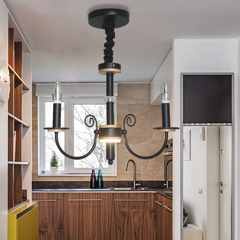 Black Open Bulb Suspension Lamp Vintage Style 3/5 Heads Metallic Chandelier Pendant Light with Candle Design Clearhalo 'Ceiling Lights' 'Chandeliers' Lighting' options 339807