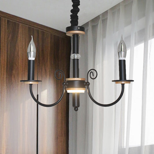 Black Open Bulb Suspension Lamp Vintage Style 3/5 Heads Metallic Chandelier Pendant Light with Candle Design Clearhalo 'Ceiling Lights' 'Chandeliers' Lighting' options 339808