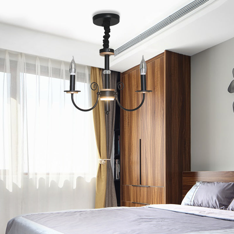 Black Open Bulb Suspension Lamp Vintage Style 3/5 Heads Metallic Chandelier Pendant Light with Candle Design Clearhalo 'Ceiling Lights' 'Chandeliers' Lighting' options 339809