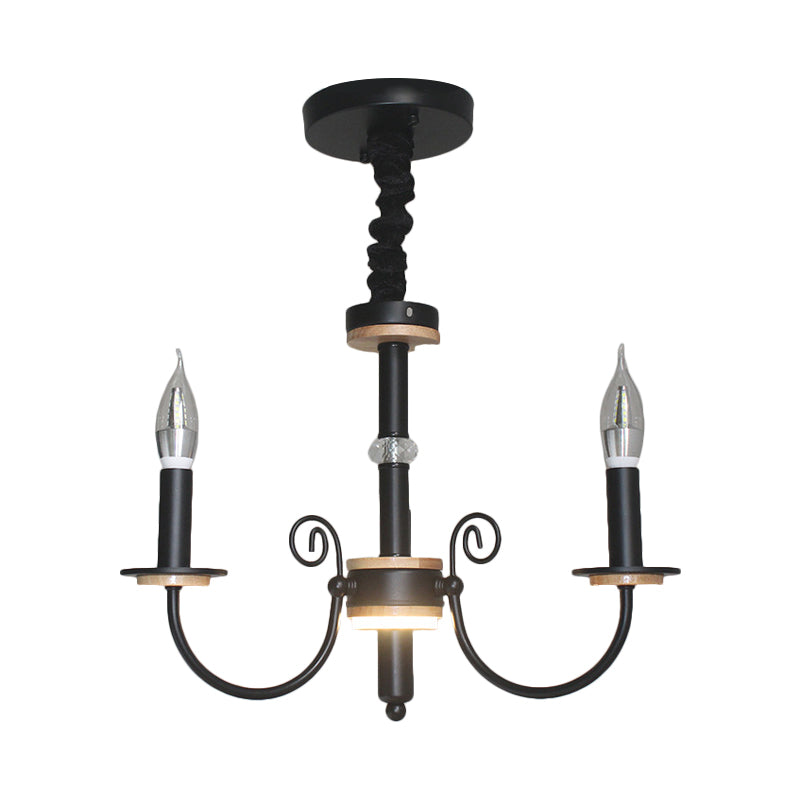 Black Open Bulb Suspension Lamp Vintage Style 3/5 Heads Metallic Chandelier Pendant Light with Candle Design Clearhalo 'Ceiling Lights' 'Chandeliers' Lighting' options 339810