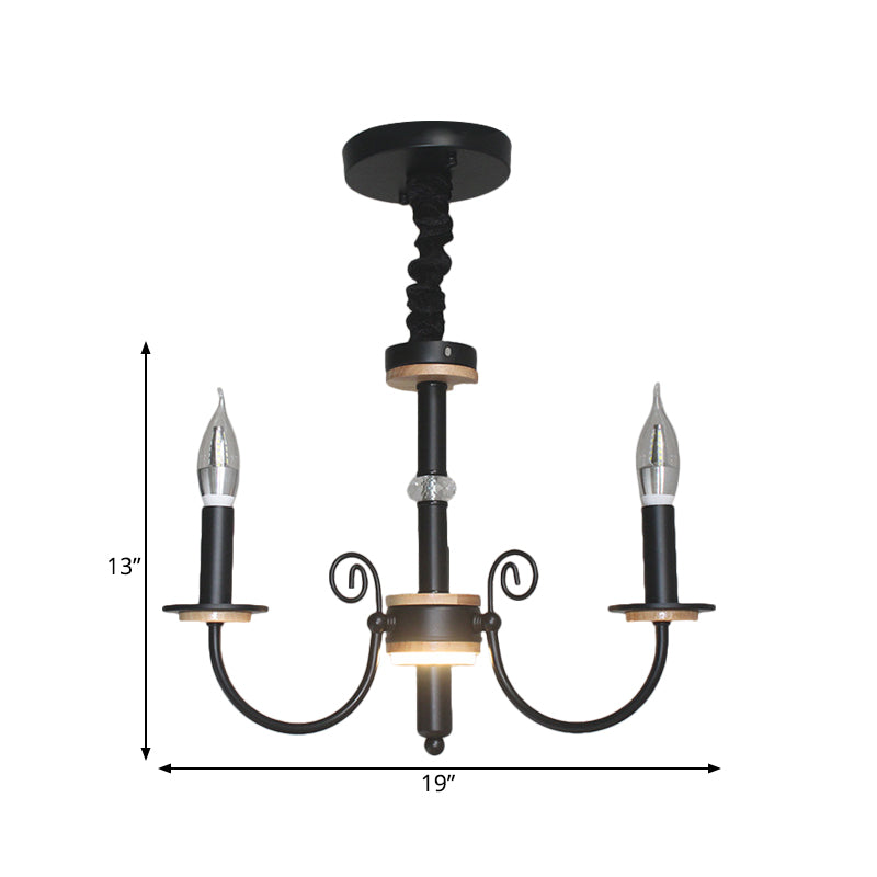 Black Open Bulb Suspension Lamp Vintage Style 3/5 Heads Metallic Chandelier Pendant Light with Candle Design Clearhalo 'Ceiling Lights' 'Chandeliers' Lighting' options 339811