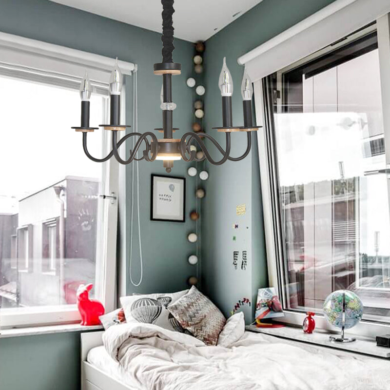 Black Open Bulb Suspension Lamp Vintage Style 3/5 Heads Metallic Chandelier Pendant Light with Candle Design Clearhalo 'Ceiling Lights' 'Chandeliers' Lighting' options 339813