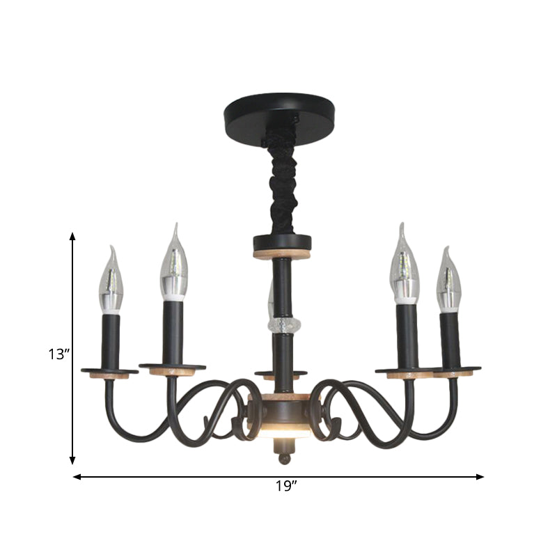 Black Open Bulb Suspension Lamp Vintage Style 3/5 Heads Metallic Chandelier Pendant Light with Candle Design Clearhalo 'Ceiling Lights' 'Chandeliers' Lighting' options 339815