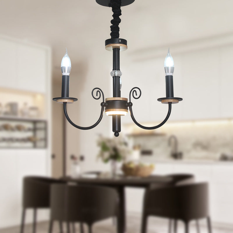 Black Open Bulb Suspension Lamp Vintage Style 3/5 Heads Metallic Chandelier Pendant Light with Candle Design Clearhalo 'Ceiling Lights' 'Chandeliers' Lighting' options 339817