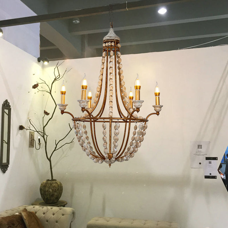 5 Bulbs Candle Ceiling Chandelier Traditional Metal Suspended Lighting Fixture in Rust Clearhalo 'Ceiling Lights' 'Chandeliers' Lighting' options 339838