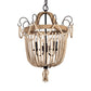 Bird Cage Pendant Chandelier Traditional Wood 3 Bulbs Light Tan Hanging Lamp for Living Room Clearhalo 'Ceiling Lights' 'Chandeliers' Lighting' options 339868