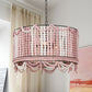 Wood Drum Chandelier Lamp Retro 3 Bulbs White/Pink/Blue Pendant Lighting Fixture with Adjustable Chain Clearhalo 'Ceiling Lights' 'Chandeliers' Lighting' options 339875