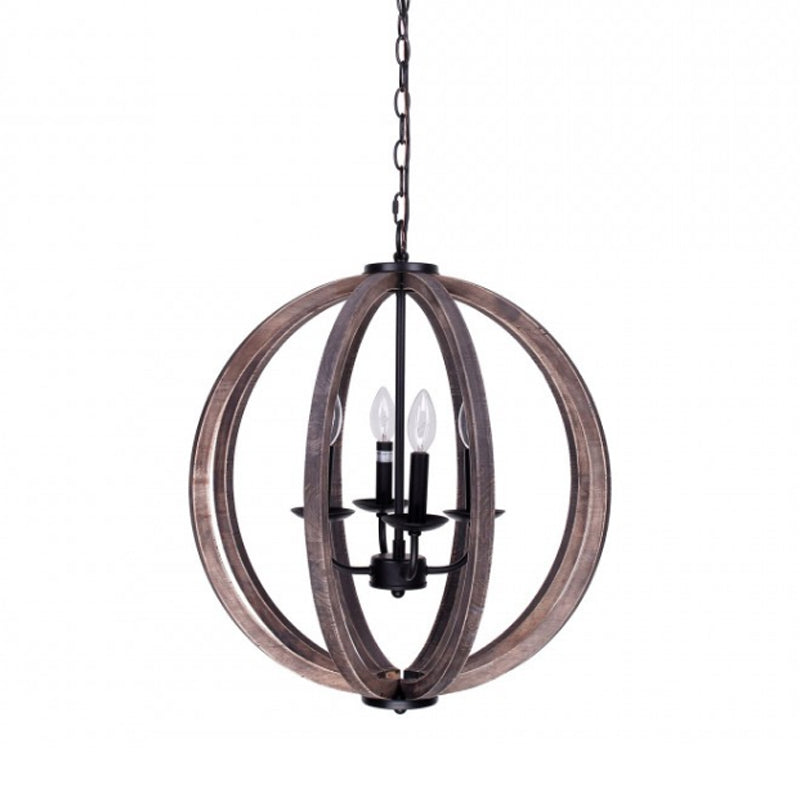 Global Chandelier Light Rustic Wood 4 Heads Brown Hanging Lamp Kit for Living Room Clearhalo 'Ceiling Lights' 'Chandeliers' Lighting' options 339901