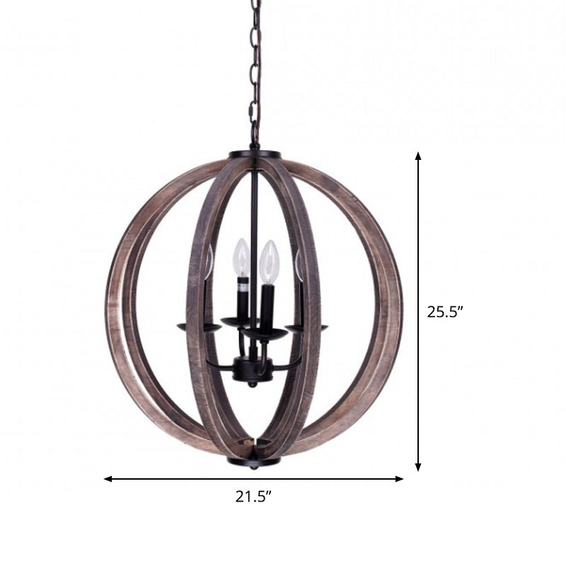 Global Chandelier Light Rustic Wood 4 Heads Brown Hanging Lamp Kit for Living Room Clearhalo 'Ceiling Lights' 'Chandeliers' Lighting' options 339902