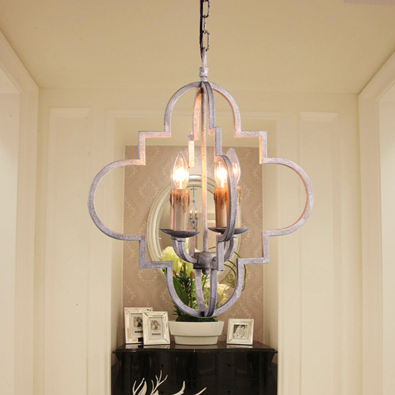 4 Bulbs Candle Ceiling Chandelier Rustic Wood Effect Suspended Lighting Fixture in Distressed White Clearhalo 'Ceiling Lights' 'Chandeliers' Lighting' options 339908