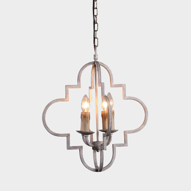 4 Bulbs Candle Ceiling Chandelier Rustic Wood Effect Suspended Lighting Fixture in Distressed White Clearhalo 'Ceiling Lights' 'Chandeliers' Lighting' options 339910