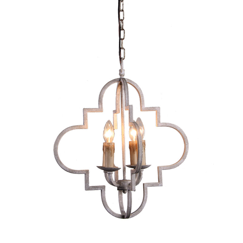 4 Bulbs Candle Ceiling Chandelier Rustic Wood Effect Suspended Lighting Fixture in Distressed White Clearhalo 'Ceiling Lights' 'Chandeliers' Lighting' options 339911