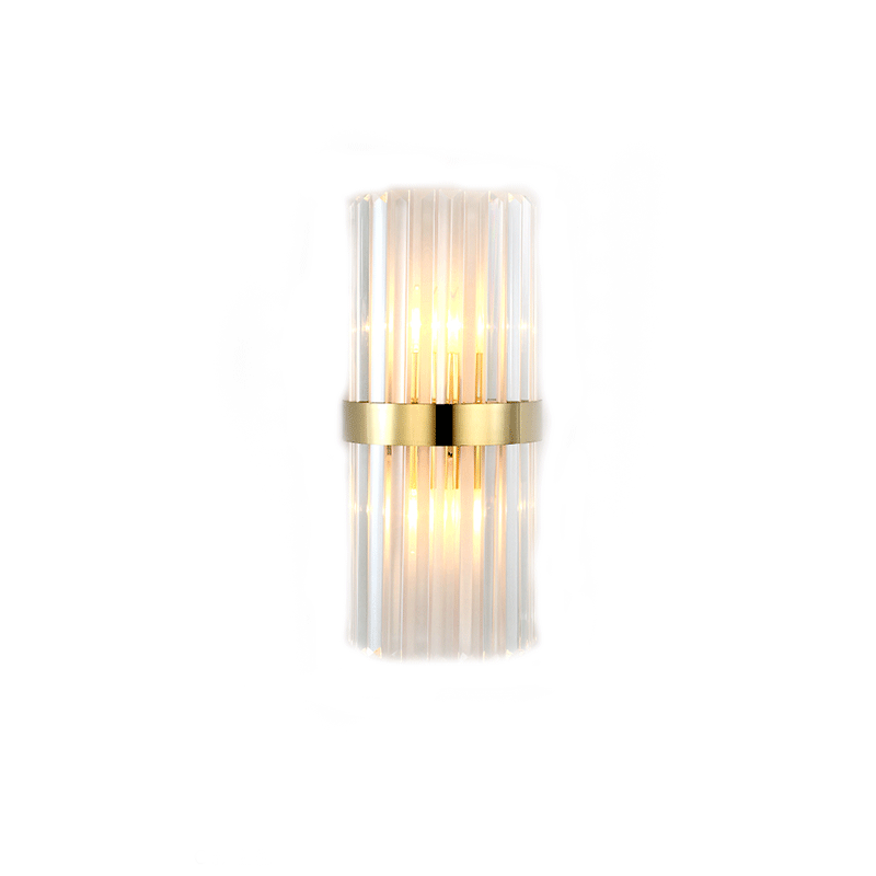 Cylinder/Tapered Wall Light Fixture Postmodern Prismatic/Fluted Crystal 2-Light Living Room Flush Mount Wall Sconce in Gold Clearhalo 'Cast Iron' 'Glass' 'Industrial' 'Modern wall lights' 'Modern' 'Tiffany' 'Traditional wall lights' 'Wall Lamps & Sconces' 'Wall Lights' Lighting' 34