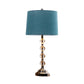 Traditional Drum Night Light 1 Light Fabric Table Lamp in White/Brown/Blue for Living Room with Crystal Ball Blue Clearhalo 'Lamps' 'Table Lamps' Lighting' 340050