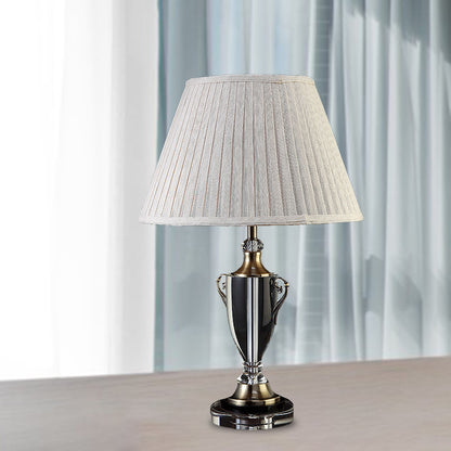 Beige Bell Night Lamp Traditionalism Fabric 1 Light Bedroom Nightstand Light with Clear Crystal Base Beige Clearhalo 'Lamps' 'Table Lamps' Lighting' 340091