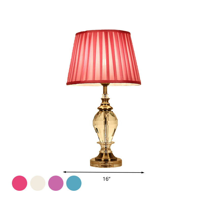 Crystal Pink/Blue/Beige Nightstand Light Drum Traditional Style Table Lamp for Living Room Clearhalo 'Lamps' 'Table Lamps' Lighting' 340150