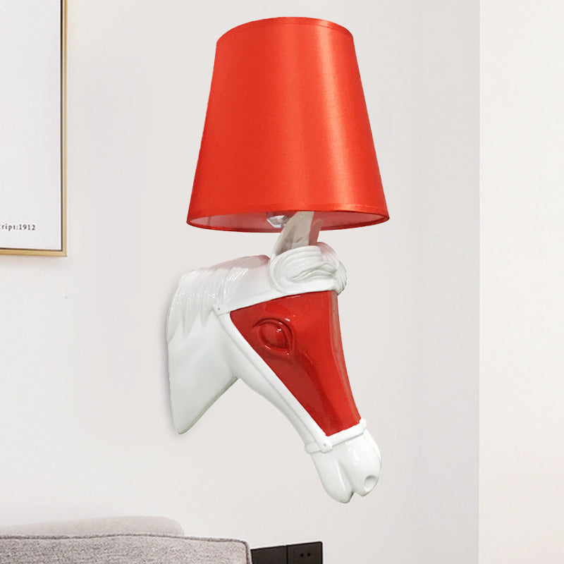 Traditional Tapered Sconce 1 Bulb Fabric Wall Mount Lighting in White/Red for Bedroom Red Clearhalo 'Wall Lamps & Sconces' 'Wall Lights' Lighting' 340184