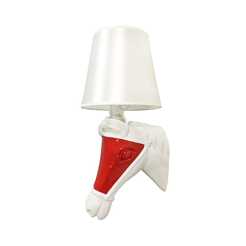 Traditional Tapered Sconce 1 Bulb Fabric Wall Mount Lighting in White/Red for Bedroom Clearhalo 'Wall Lamps & Sconces' 'Wall Lights' Lighting' 340192