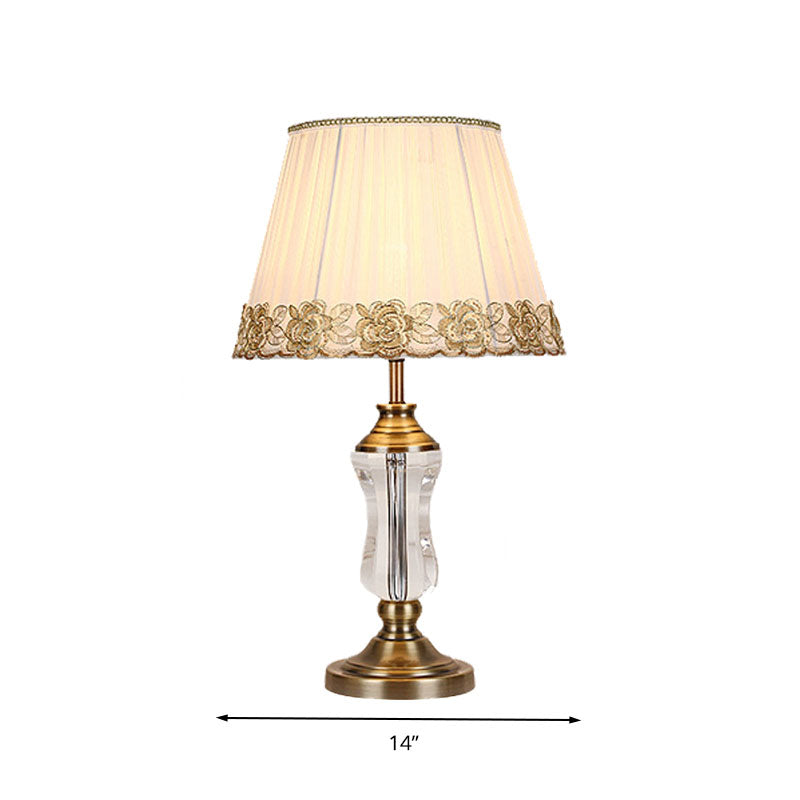 Crystal Conical Nightstand Light Traditionalism 1 Light Bedroom Table Lamp in White with Braided Trim Clearhalo 'Lamps' 'Table Lamps' Lighting' 340220