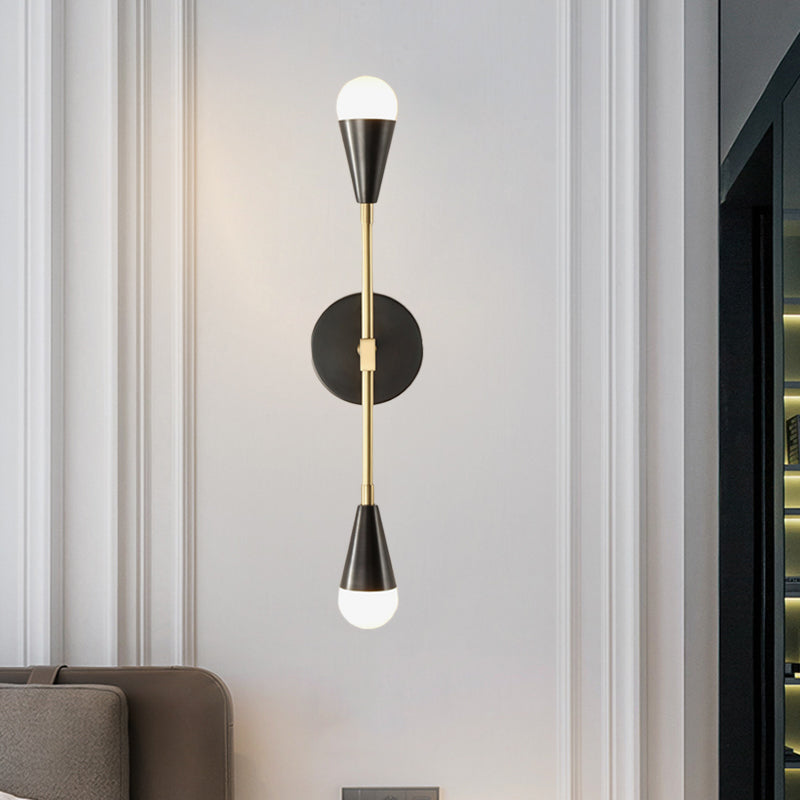 2 Lights Bedroom Wall Sconce Modern Black and Gold Wall Light Fixture with Cone Metal Shade Black-Gold Clearhalo 'Cast Iron' 'Glass' 'Industrial' 'Modern wall lights' 'Modern' 'Tiffany' 'Traditional wall lights' 'Wall Lamps & Sconces' 'Wall Lights' Lighting' 340309