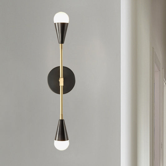 2 Lights Bedroom Wall Sconce Modern Black and Gold Wall Light Fixture with Cone Metal Shade Clearhalo 'Cast Iron' 'Glass' 'Industrial' 'Modern wall lights' 'Modern' 'Tiffany' 'Traditional wall lights' 'Wall Lamps & Sconces' 'Wall Lights' Lighting' 340310