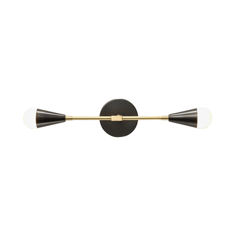 2 Lights Bedroom Wall Sconce Modern Black and Gold Wall Light Fixture with Cone Metal Shade Clearhalo 'Cast Iron' 'Glass' 'Industrial' 'Modern wall lights' 'Modern' 'Tiffany' 'Traditional wall lights' 'Wall Lamps & Sconces' 'Wall Lights' Lighting' 340312