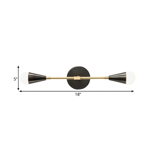 2 Lights Bedroom Wall Sconce Modern Black and Gold Wall Light Fixture with Cone Metal Shade Clearhalo 'Cast Iron' 'Glass' 'Industrial' 'Modern wall lights' 'Modern' 'Tiffany' 'Traditional wall lights' 'Wall Lamps & Sconces' 'Wall Lights' Lighting' 340313