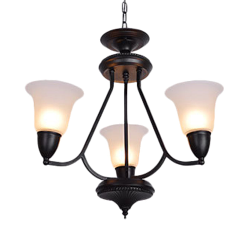 3/5/6 Lights Pendant Light Classic Bell Frosted Glass Hanging Chandelier in Deep Tan for Dining Room Clearhalo 'Ceiling Lights' 'Chandeliers' Lighting' options 340372