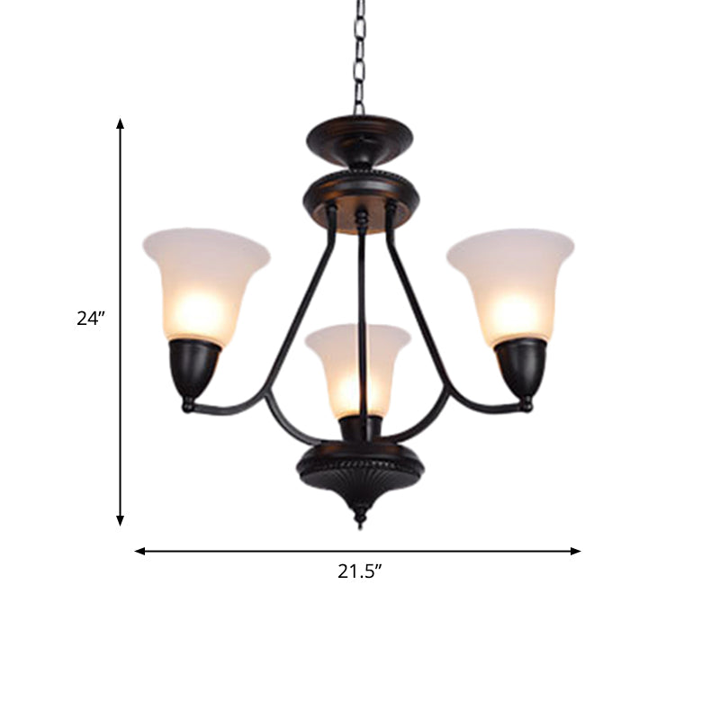 3/5/6 Lights Pendant Light Classic Bell Frosted Glass Hanging Chandelier in Deep Tan for Dining Room Clearhalo 'Ceiling Lights' 'Chandeliers' Lighting' options 340374