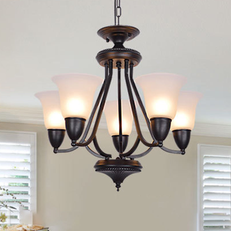 3/5/6 Lights Pendant Light Classic Bell Frosted Glass Hanging Chandelier in Deep Tan for Dining Room Clearhalo 'Ceiling Lights' 'Chandeliers' Lighting' options 340375