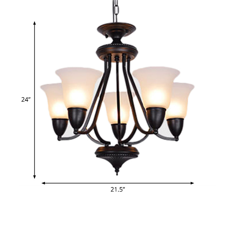3/5/6 Lights Pendant Light Classic Bell Frosted Glass Hanging Chandelier in Deep Tan for Dining Room Clearhalo 'Ceiling Lights' 'Chandeliers' Lighting' options 340377