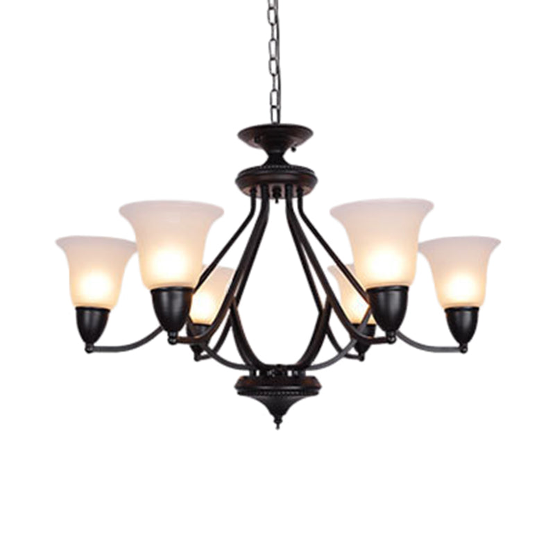 3/5/6 Lights Pendant Light Classic Bell Frosted Glass Hanging Chandelier in Deep Tan for Dining Room Clearhalo 'Ceiling Lights' 'Chandeliers' Lighting' options 340378
