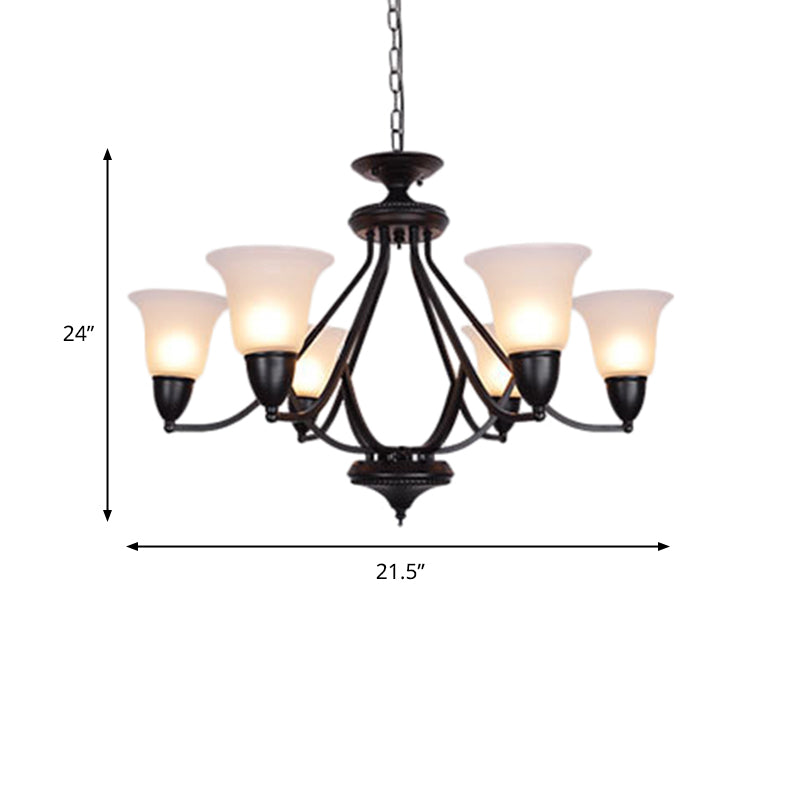 3/5/6 Lights Pendant Light Classic Bell Frosted Glass Hanging Chandelier in Deep Tan for Dining Room Clearhalo 'Ceiling Lights' 'Chandeliers' Lighting' options 340379