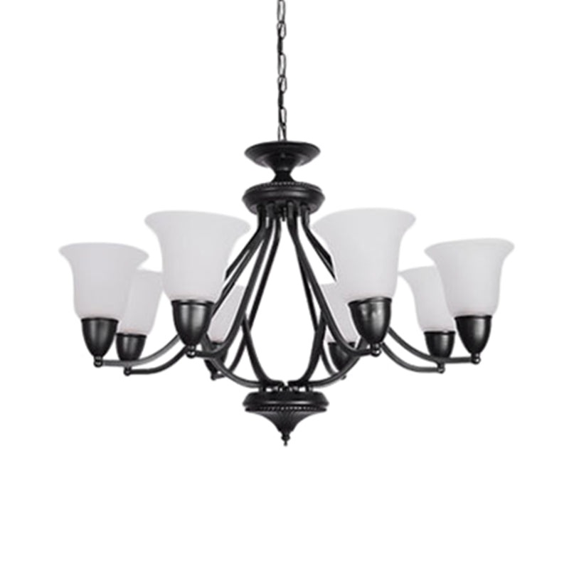 3/5/6 Lights Pendant Light Classic Bell Frosted Glass Hanging Chandelier in Deep Tan for Dining Room Clearhalo 'Ceiling Lights' 'Chandeliers' Lighting' options 340382