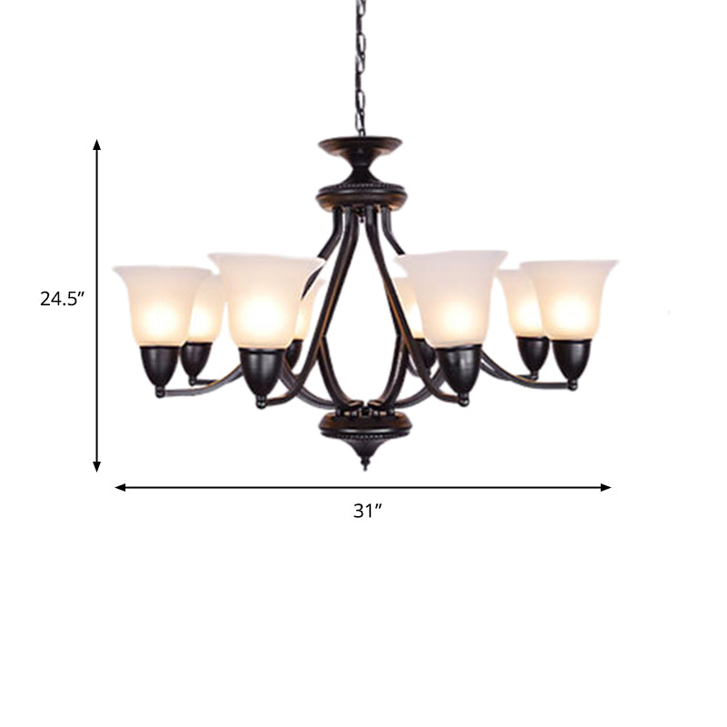 3/5/6 Lights Pendant Light Classic Bell Frosted Glass Hanging Chandelier in Deep Tan for Dining Room Clearhalo 'Ceiling Lights' 'Chandeliers' Lighting' options 340383