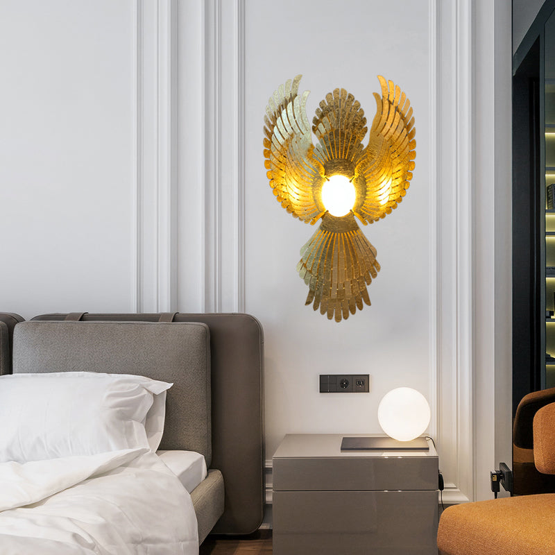 Metal Phoenix Wall Light Sconce Art Deco 1 Light Gold Wall Lighting Fixture for Living Room Gold Clearhalo 'Cast Iron' 'Glass' 'Industrial' 'Modern wall lights' 'Modern' 'Tiffany' 'Traditional wall lights' 'Wall Lamps & Sconces' 'Wall Lights' Lighting' 340399