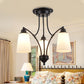 3/6/8 Lights Frosted Glass Hanging Chandelier Traditional Black Tapered Living Room Pendant Light Fixture Clearhalo 'Ceiling Lights' 'Chandeliers' Lighting' options 340413