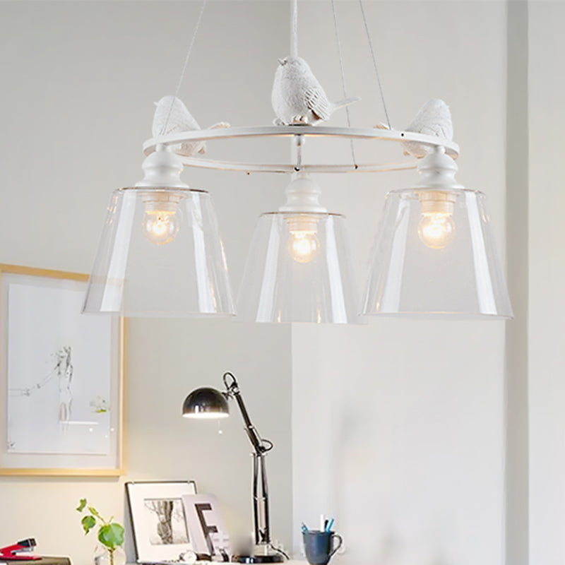 White 3/8 Lights Chandelier Light Fixture Classic Clear Glass Tapered Pendant Lamp for Living Room 3 White Clearhalo 'Ceiling Lights' 'Chandeliers' Lighting' options 340444_1a1d6b34-eb67-4077-96f7-207b33cb128c