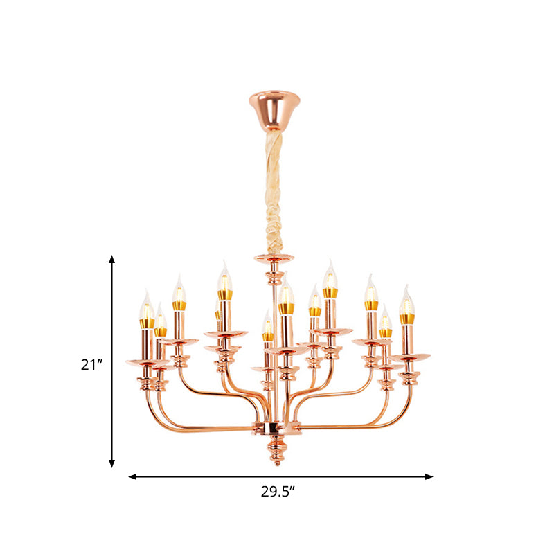 Candle-Style Living Room Pendant Chandelier Traditional Metal 12 Lights Rose Gold Hanging Light Fixture Clearhalo 'Ceiling Lights' 'Chandeliers' Lighting' options 340469