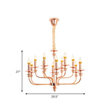 Candle-Style Living Room Pendant Chandelier Traditional Metal 12 Lights Rose Gold Hanging Light Fixture Clearhalo 'Ceiling Lights' 'Chandeliers' Lighting' options 340469