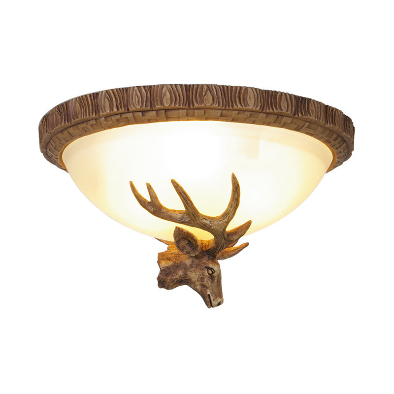 3 Heads Resin Flush Mount Light Fixture Traditionalism Brown Dome Living Room Close to Ceiling Lamp Clearhalo 'Ceiling Lights' 'Close To Ceiling Lights' 'Close to ceiling' 'Flush mount' Lighting' 340553
