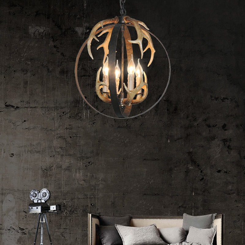 4/8 Lights Chandelier Lighting Fixture Loft Spherical Metal Ceiling Suspension Lamp in Black for Dining Room Clearhalo 'Ceiling Lights' 'Chandeliers' Lighting' options 340582