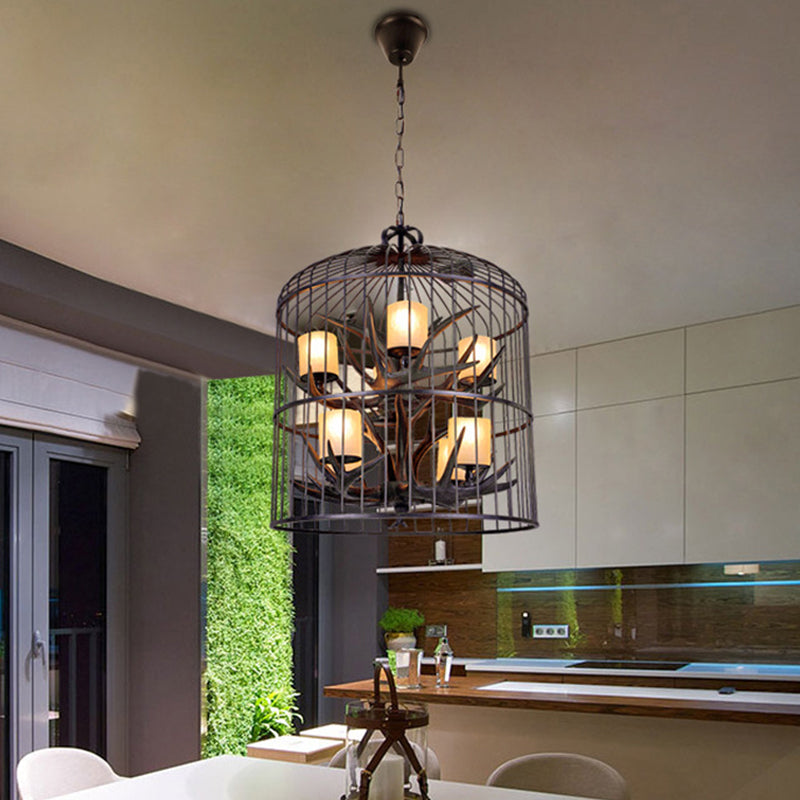 Black Bird Cage Pendant Chandelier Traditional Metal 8-Head Dining Room Hanging Ceiling Light Clearhalo 'Ceiling Lights' 'Chandeliers' Lighting' options 340590