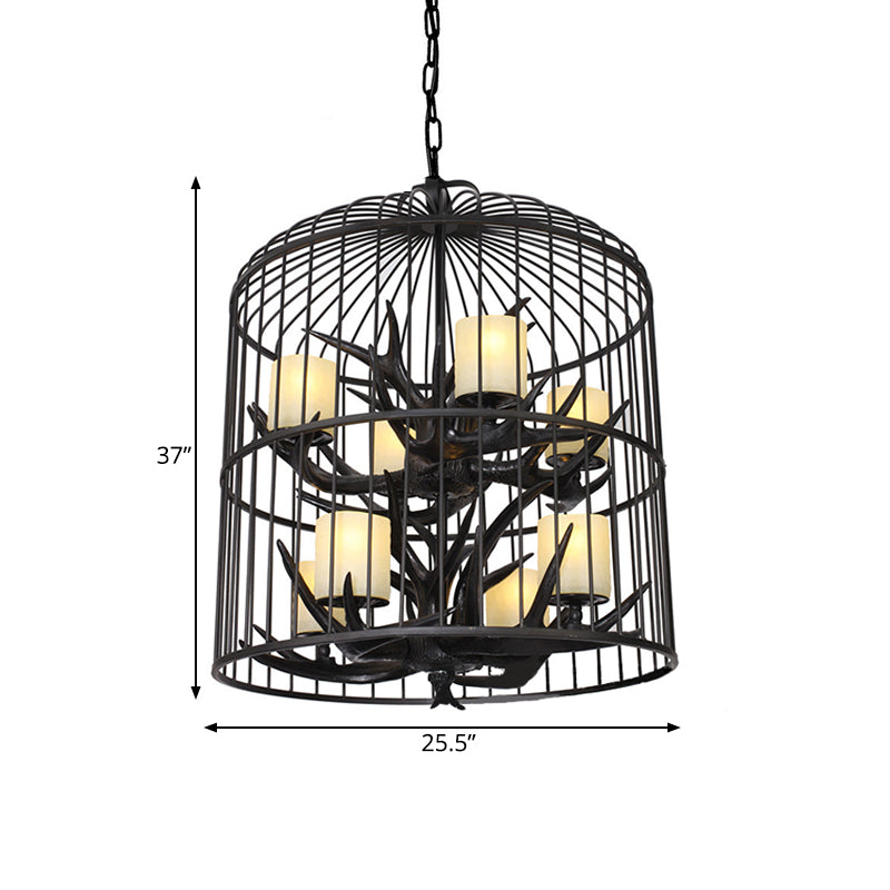 Black Bird Cage Pendant Chandelier Traditional Metal 8-Head Dining Room Hanging Ceiling Light Clearhalo 'Ceiling Lights' 'Chandeliers' Lighting' options 340592