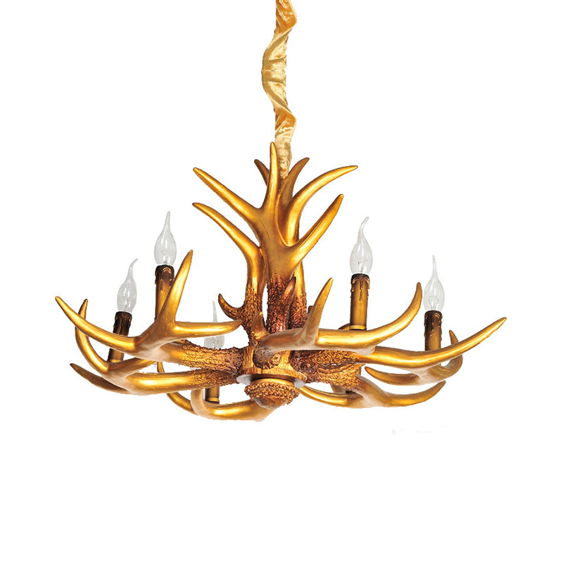 Resin Gold Hanging Chandelier Candle 6 Bulbs Traditional Pendant Light Fixture for Living Room Clearhalo 'Ceiling Lights' 'Chandeliers' Lighting' options 340596