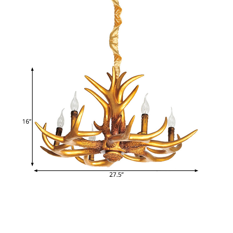 Resin Gold Hanging Chandelier Candle 6 Bulbs Traditional Pendant Light Fixture for Living Room Clearhalo 'Ceiling Lights' 'Chandeliers' Lighting' options 340597